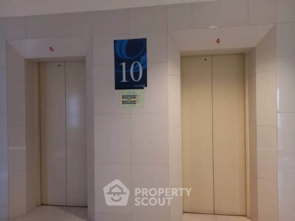 Modern building elevator lobby on the 10th floor with two elevators