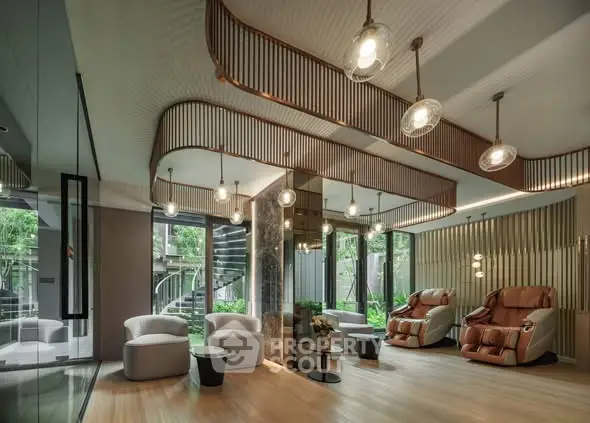 Luxurious modern living room with elegant lighting and plush seating