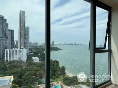 Stunning high-rise ocean view from modern apartment window