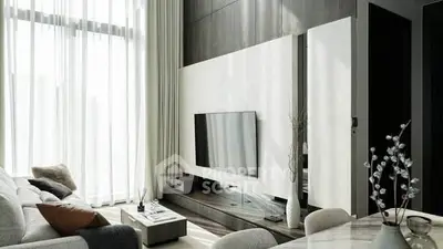 Luxurious modern living room with high ceilings and elegant decor