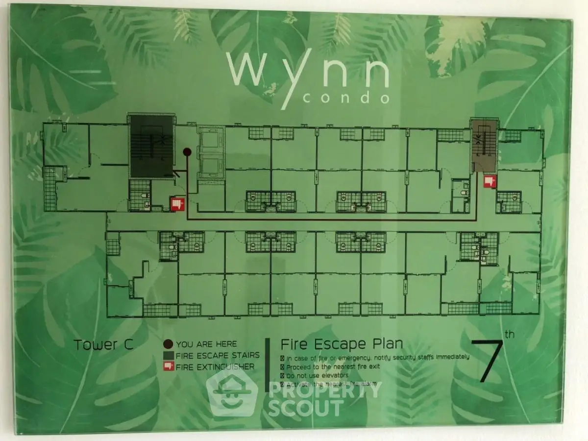 Wynn Condo fire escape plan for Tower C, 7th floor, featuring emergency routes and safety instructions.
