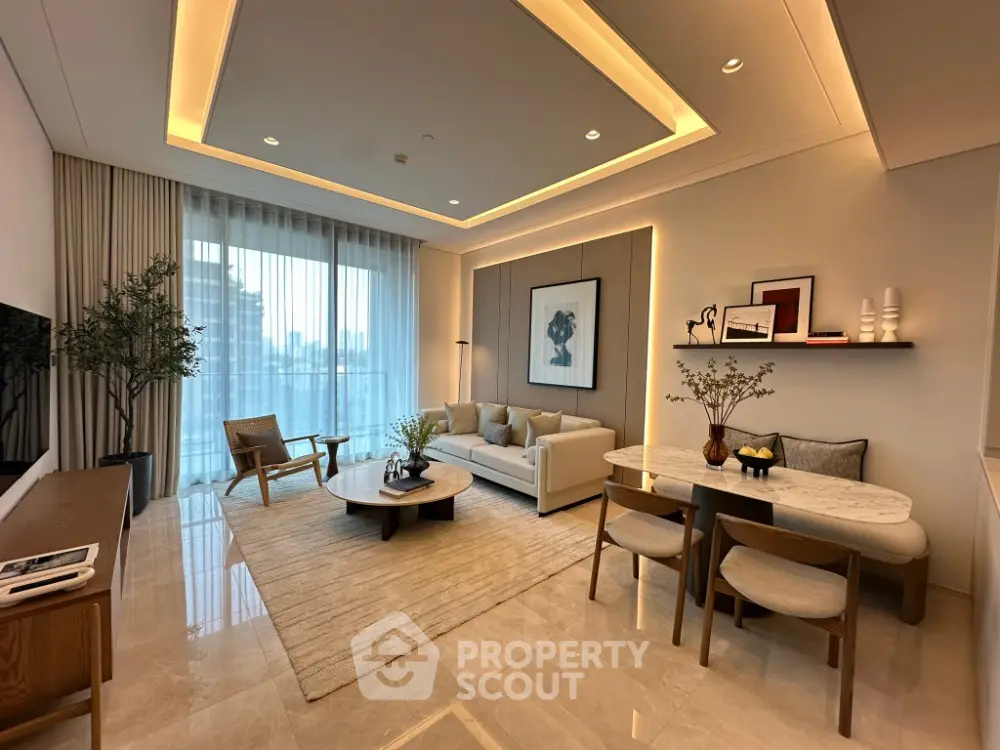 Luxurious modern living room with elegant decor and city view