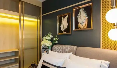 Luxurious bedroom with elegant decor and modern lighting