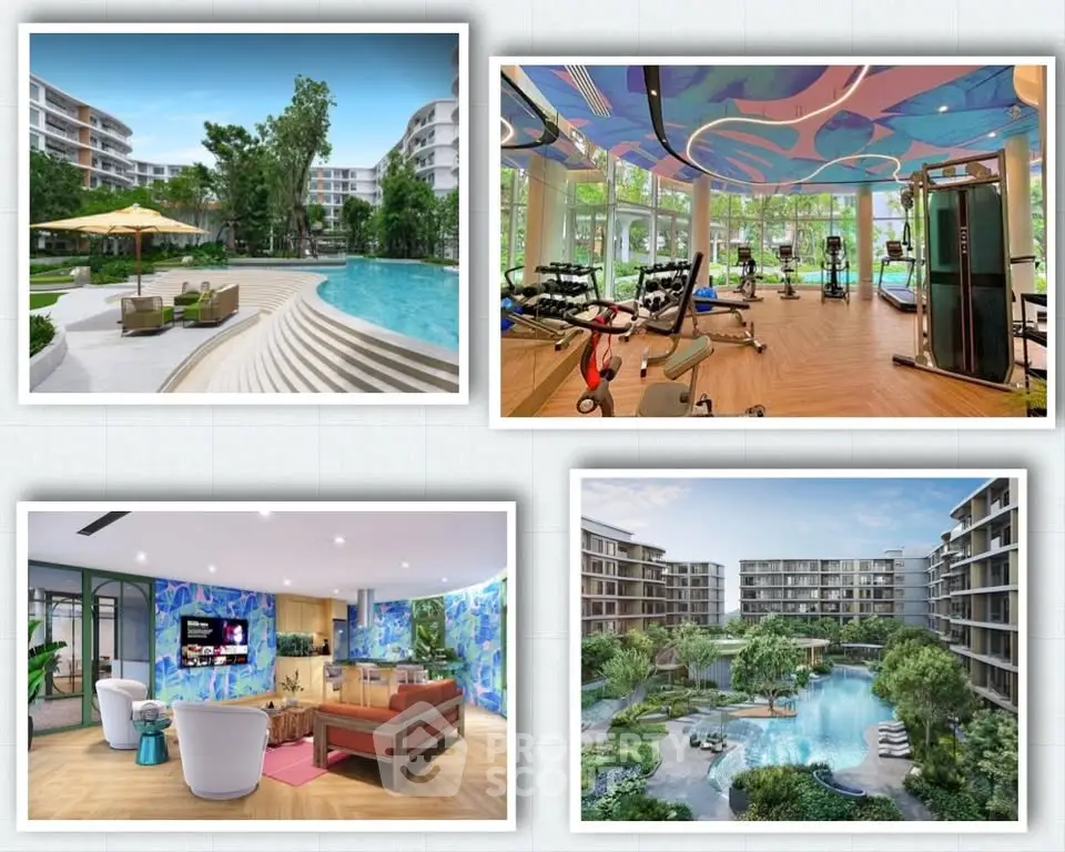 Luxurious residential complex with pool, gym, and stylish interiors offering modern living and leisure amenities.