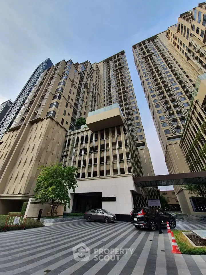 Modern high-rise building with sleek architecture and luxury design