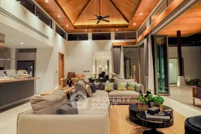 Luxurious modern living room with high ceilings and elegant decor