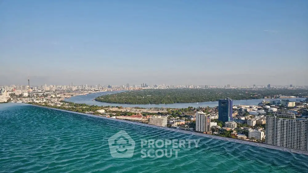 Stunning rooftop infinity pool with panoramic city and river views