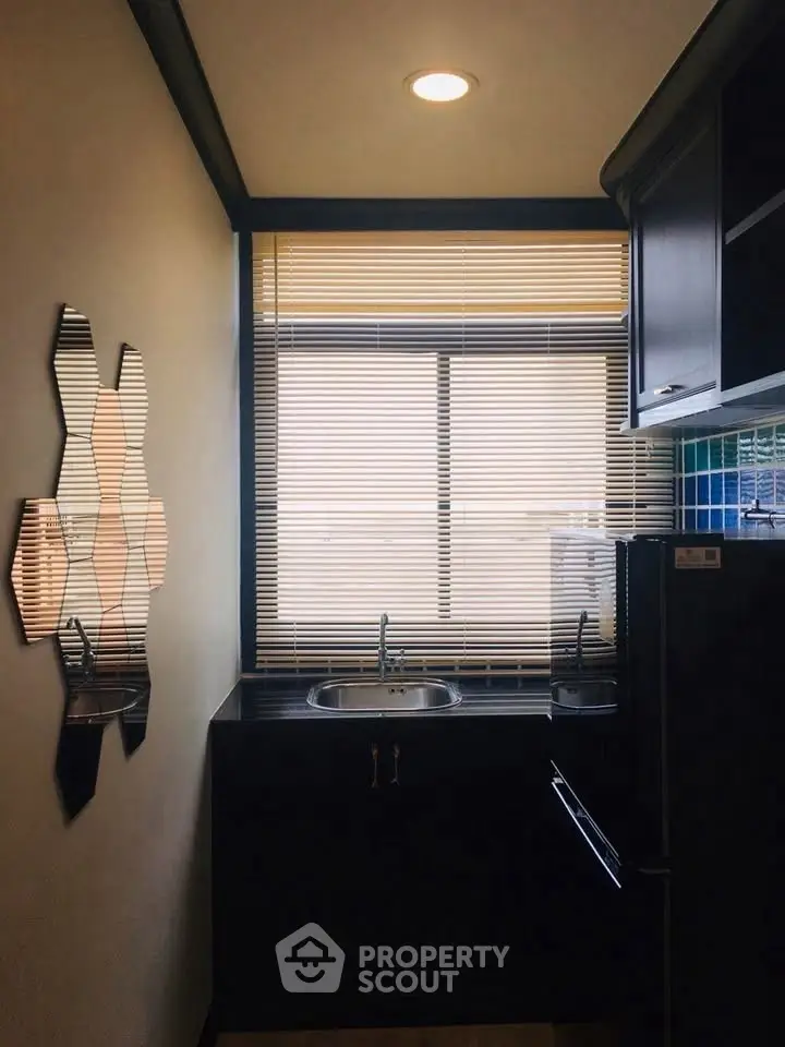 Compact kitchen with modern design and sleek black cabinetry