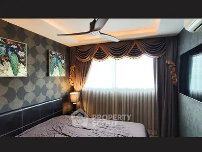 Luxurious bedroom with elegant decor and natural light