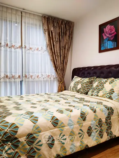 Cozy bedroom with elegant curtains and modern decor