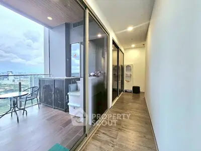 Spacious balcony with stunning city view and modern design