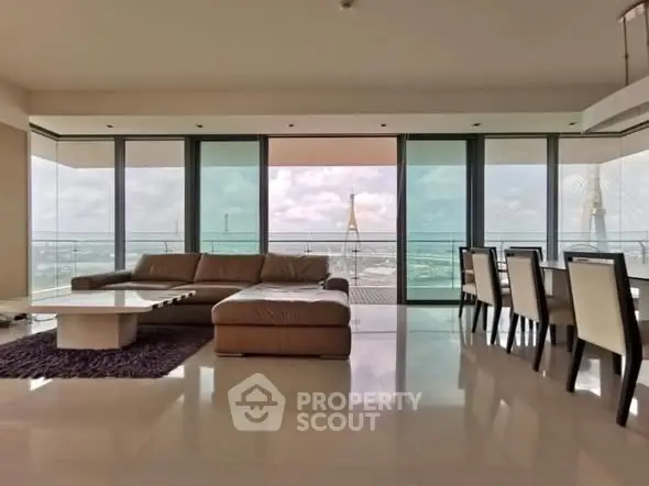 Luxurious living room with panoramic city view and elegant furnishings