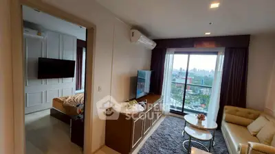 Modern living room with balcony view in stylish apartment