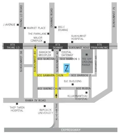 Map showing location of property near BTS Thong Lo and Ekamai Road in Bangkok.
