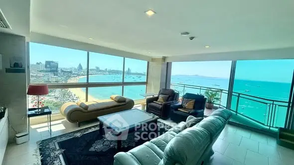 Luxurious living room with panoramic ocean view and modern furnishings
