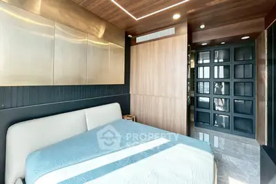 Luxurious modern bedroom with sleek design and ample natural light