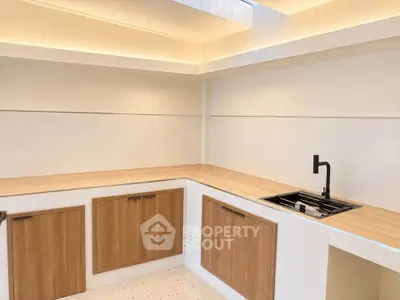 Modern kitchen with sleek wooden cabinets and minimalist design