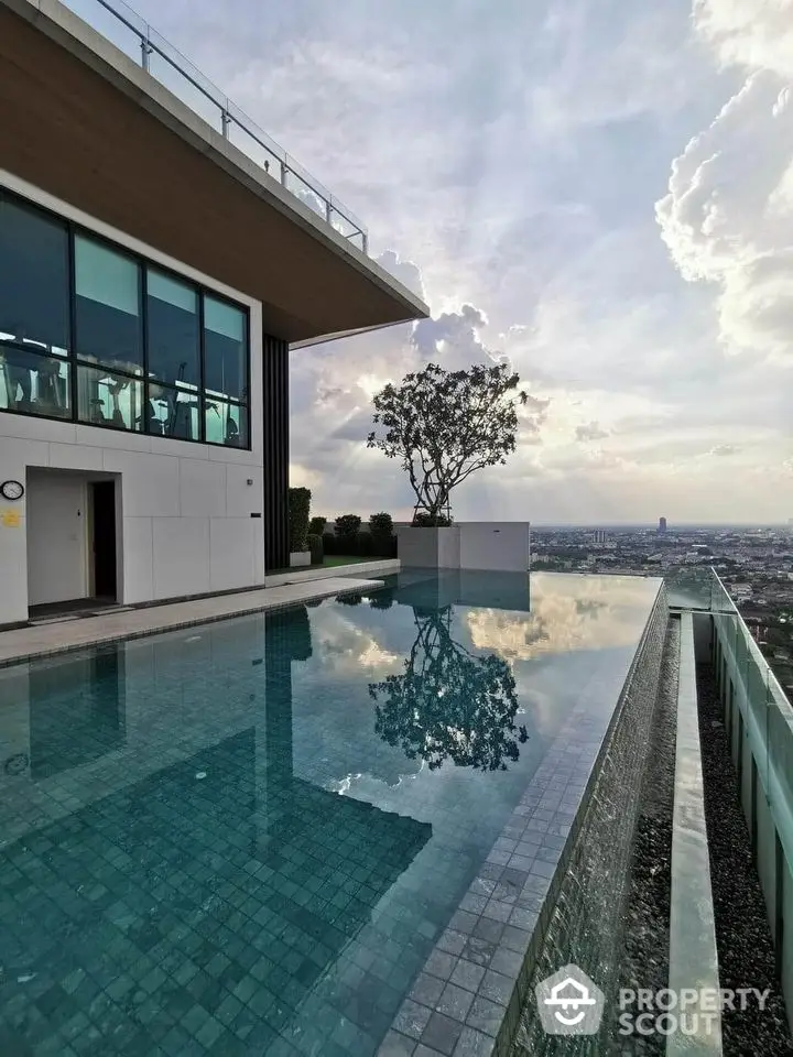 Stunning rooftop infinity pool with panoramic city views and modern architecture.