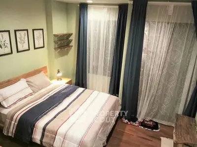 Cozy bedroom with modern decor and natural light