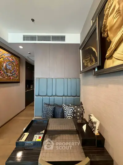 Stylish modern living room with elegant decor and artistic wall art