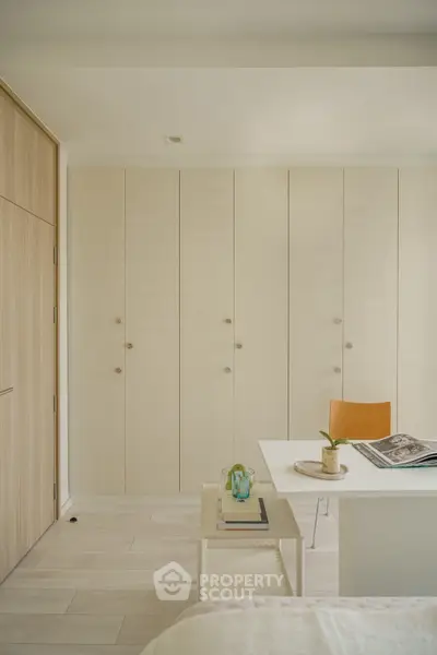 Modern study room with minimalist design and ample storage space