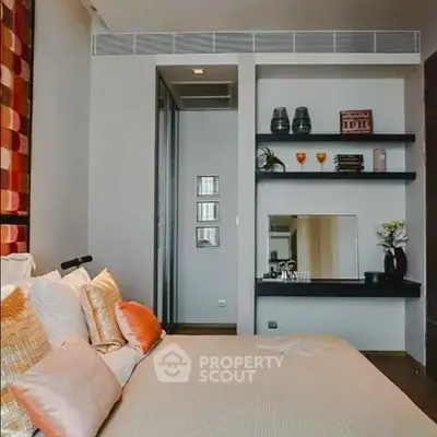 Modern bedroom with stylish decor and cozy ambiance
