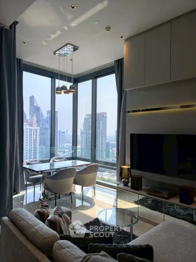 Luxurious high-rise living room with stunning city view and modern decor