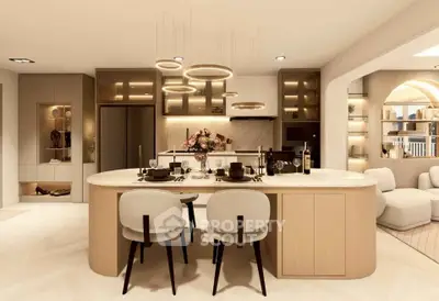Luxurious modern kitchen with elegant lighting and stylish dining area