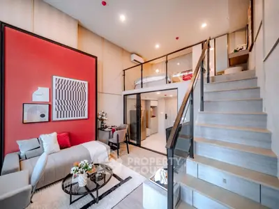 Modern duplex apartment with stylish living room and mezzanine bedroom