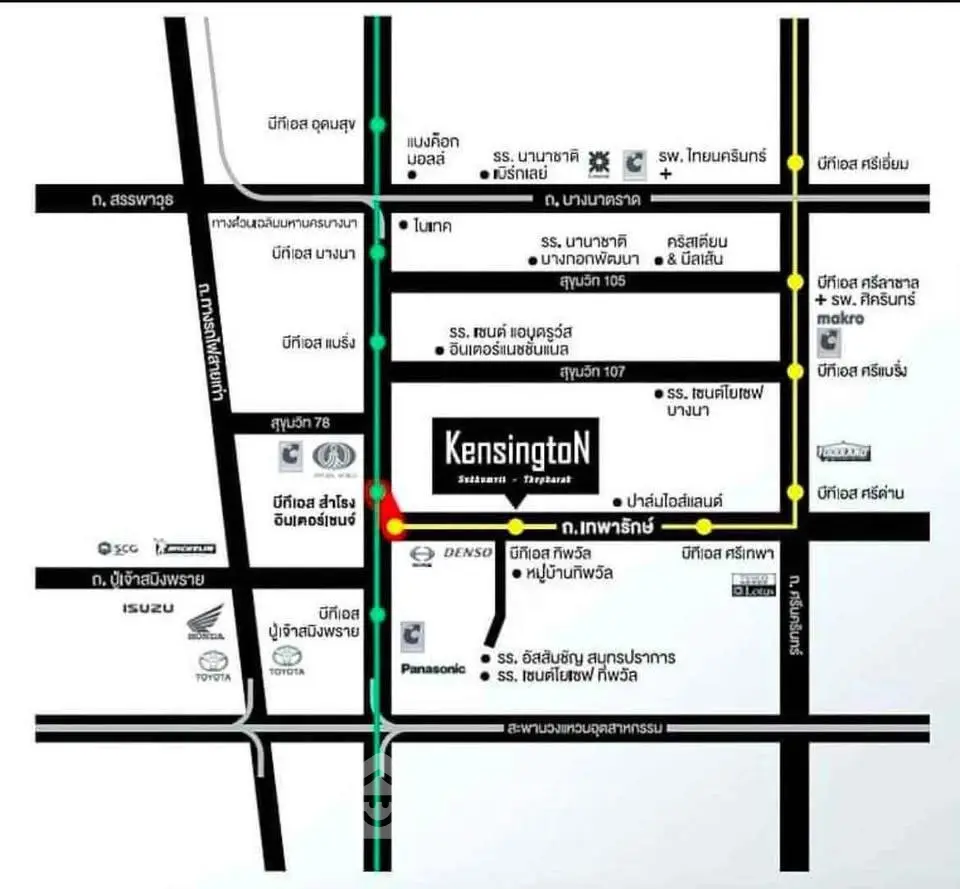 Map showing location of Kensington Sadatam Tiyapark with nearby landmarks and roads.