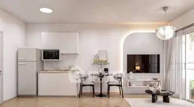 Modern kitchen and dining area with sleek appliances and stylish decor