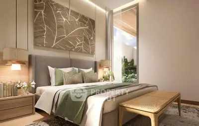 Luxurious bedroom with elegant decor and natural light, featuring a stylish bed and modern furnishings.