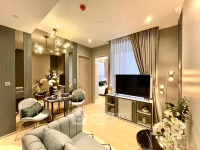 Luxurious modern living room with elegant decor and open dining area