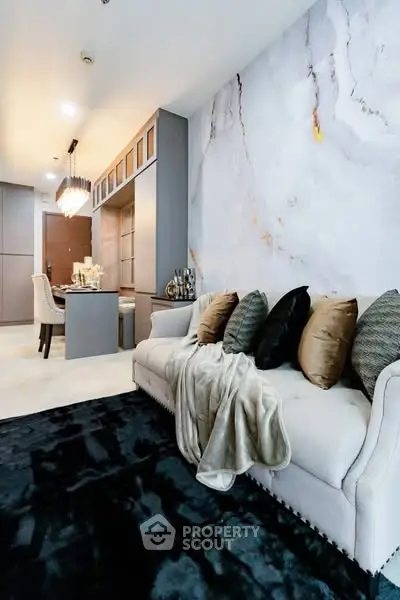 Luxurious modern living room with elegant dining area and stylish decor