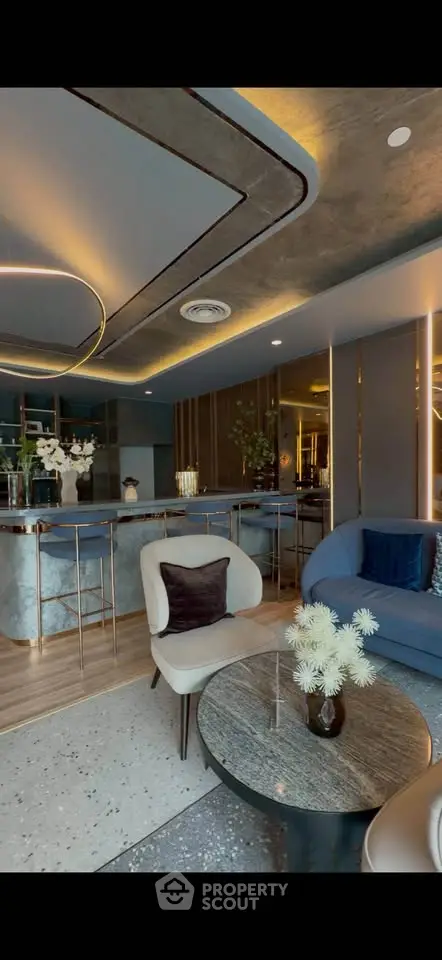 Luxurious modern living room with elegant decor and stylish lighting