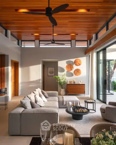 Luxurious modern living room with stylish decor and natural light