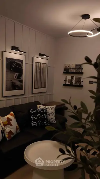Stylish living room with modern decor and cozy seating area