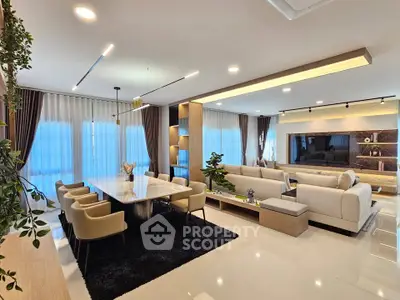 Luxurious modern living room with elegant dining area and stylish decor