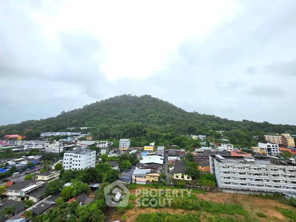 Scenic view of lush green hill and urban landscape from high vantage point