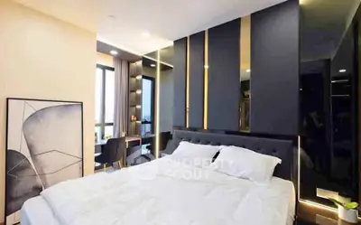 Luxurious modern bedroom with elegant decor and large window view