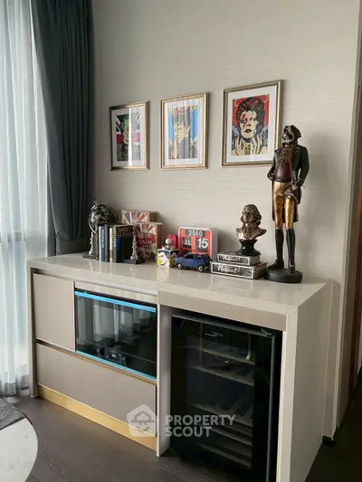 Stylish living room corner with modern decor and art pieces