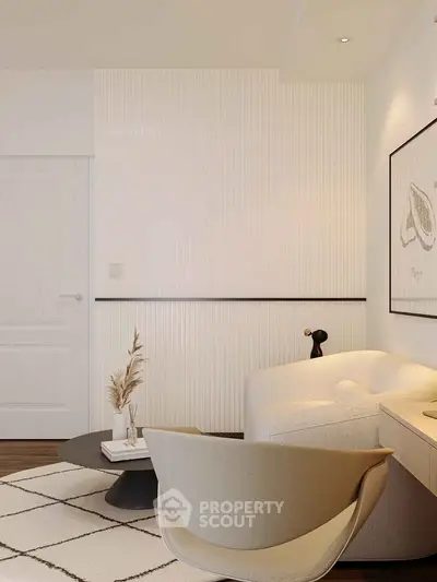 Modern living room with stylish furniture and minimalist decor