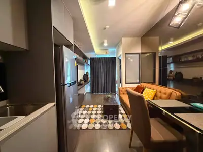 Modern living room with stylish decor, open layout, and cozy ambiance in a contemporary apartment.