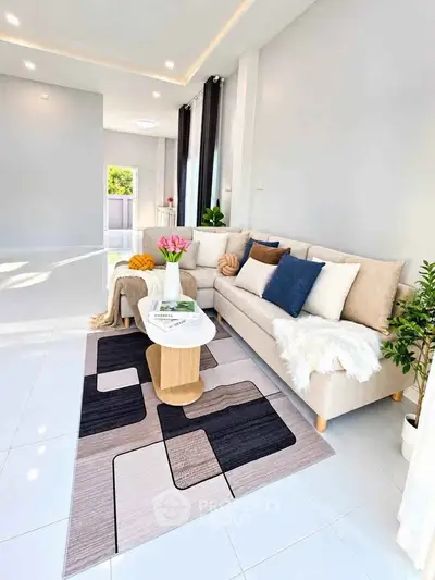 Modern living room with stylish decor and cozy seating area