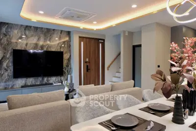 Luxurious modern living room with elegant dining area and stylish decor