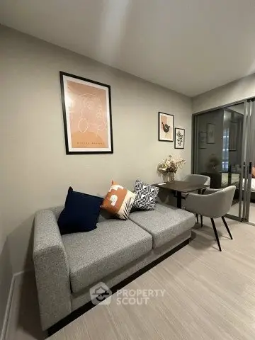 Modern living room with stylish decor and cozy seating area