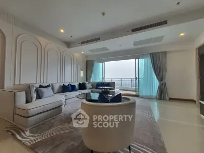 Luxurious living room with elegant decor and stunning balcony view