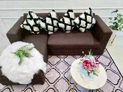 Stylish living room with modern sofa and chic decor accents