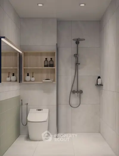 Modern bathroom with sleek shower and stylish toilet design
