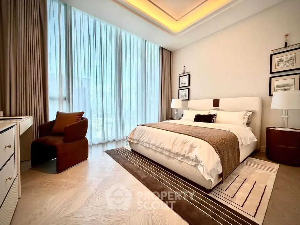 Luxurious modern bedroom with elegant decor and large window